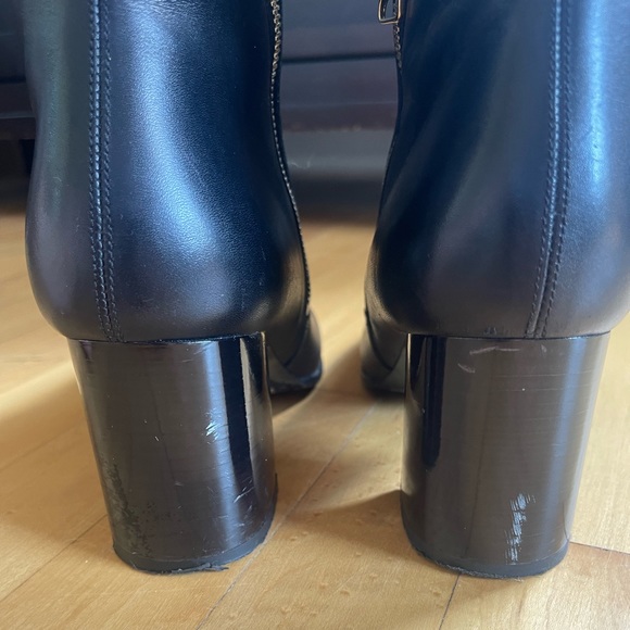 Burberry Black Leather Heeled Booties with Gold Detailing - Picture 2 of 6